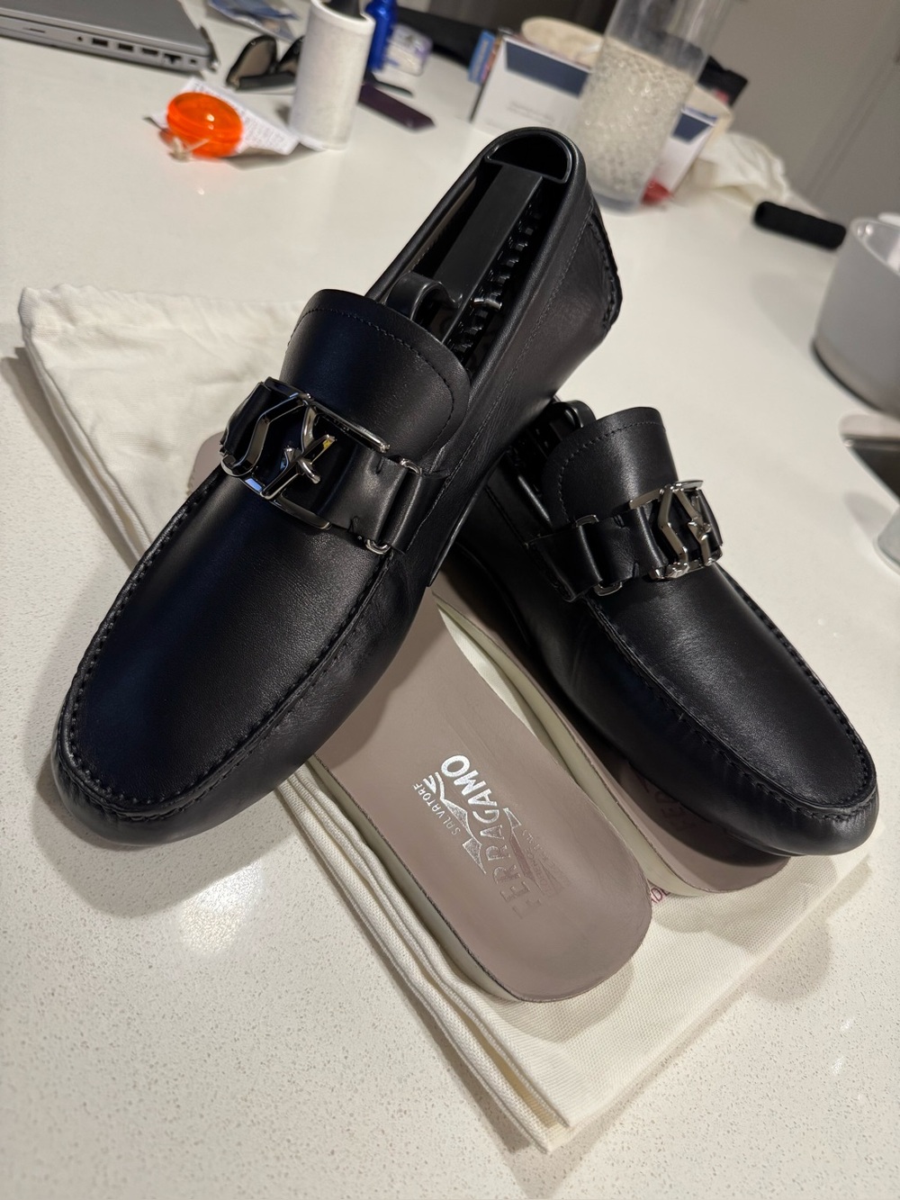 Salvatore Ferragamo Black Leather Bit-Detail Slip-On Loafers